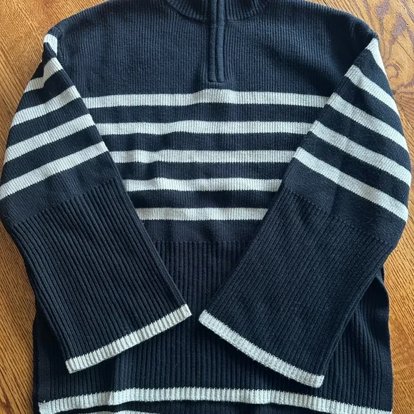 RAILS SWEATER BLACK W/WHITE STRIPE QUARTER ZIP - Picture 7 of 9